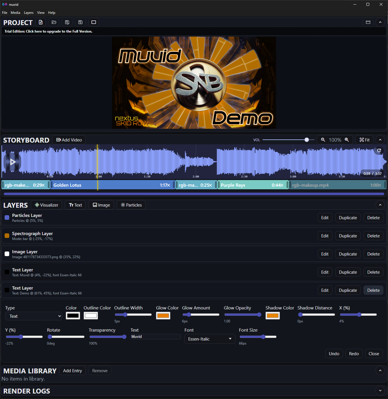 vizmatic interface showing timeline, layers, and preview